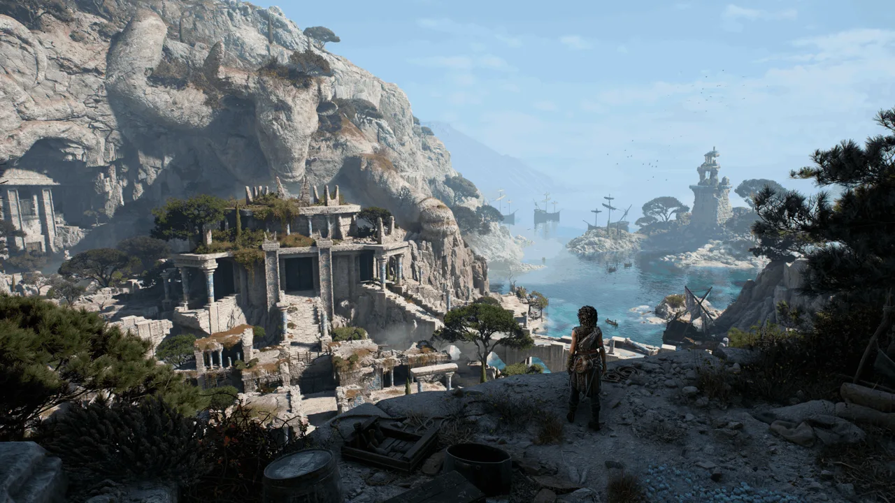 Sophia overlooking the Mediterranean ruins of the Minotaur's Island